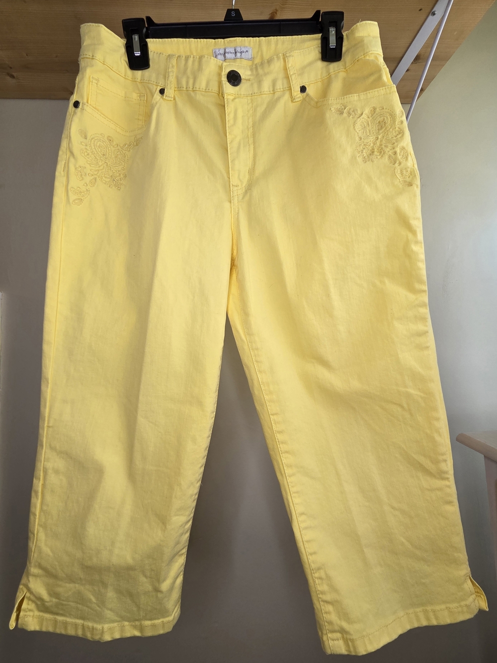 Christopher & Banks Yellow Capris with Embroidered Pockets